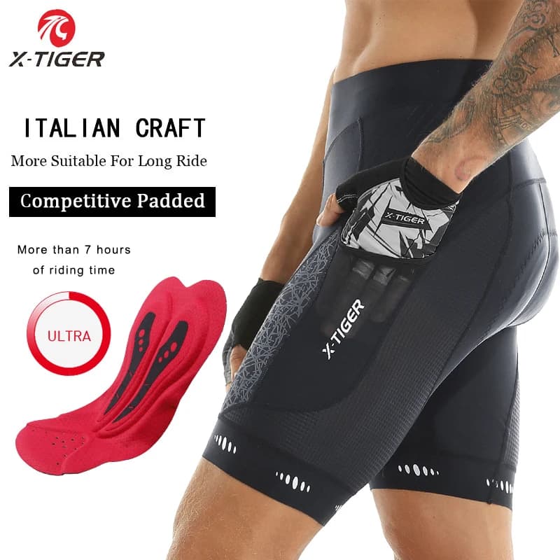 X-TIGER Men's Cycling Shorts MTB Anti-shock Bike Shorts Elastic Sports Cushion Bicycle Shorts Collant With Pockets
