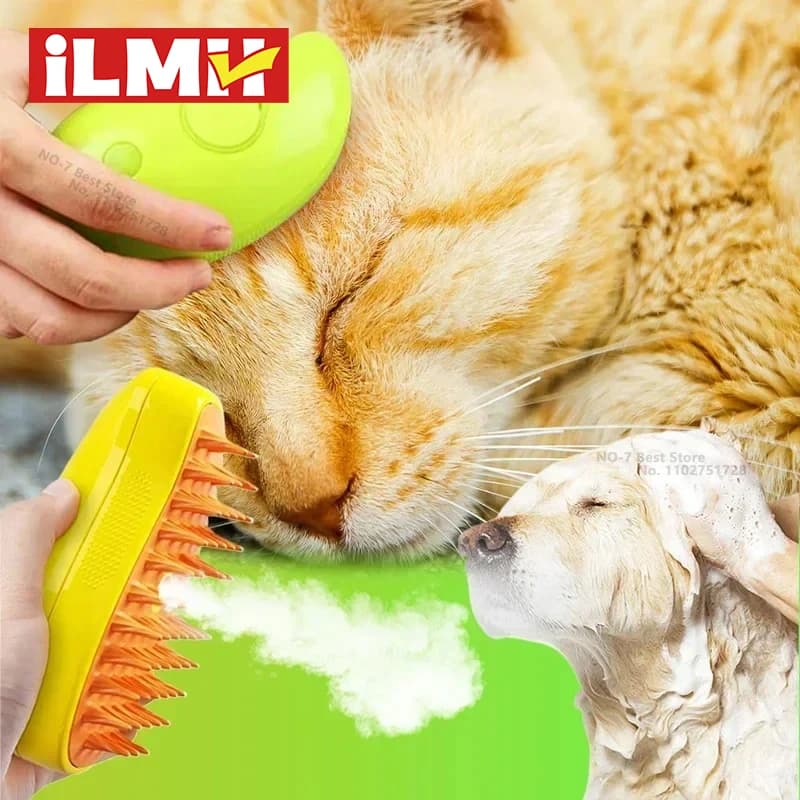 Spazzola a vapore per gatti, pettine massaggiante per cani con spray d'acqua elettrico integrato, spazzola in silicone morbido per la rimozione dei peli degli animali domestici, accessori per gatti