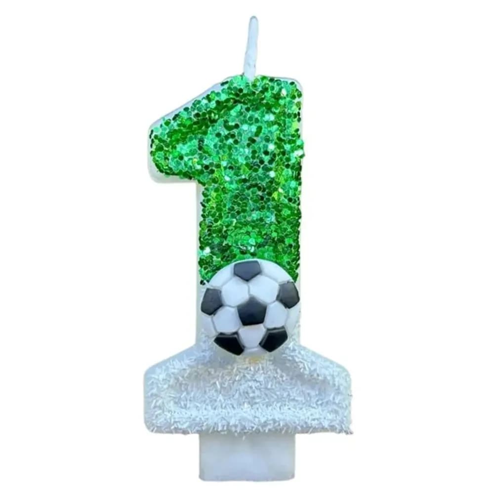 Football Children's Birthday Candles Number 0-9 Green Sparkles Birthday Creative Soccer Candle for Boy Party Cake Top Decoration