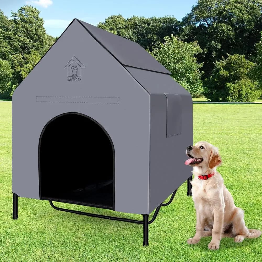 Cuccia per Cani da Esterno 48'' o per Cani di Taglia Grande, Cuccia Resistente alle Intemperie per Cani di Taglia Grande con Letto Rialzato in Textilene, Tenda Traspirante per Cani
