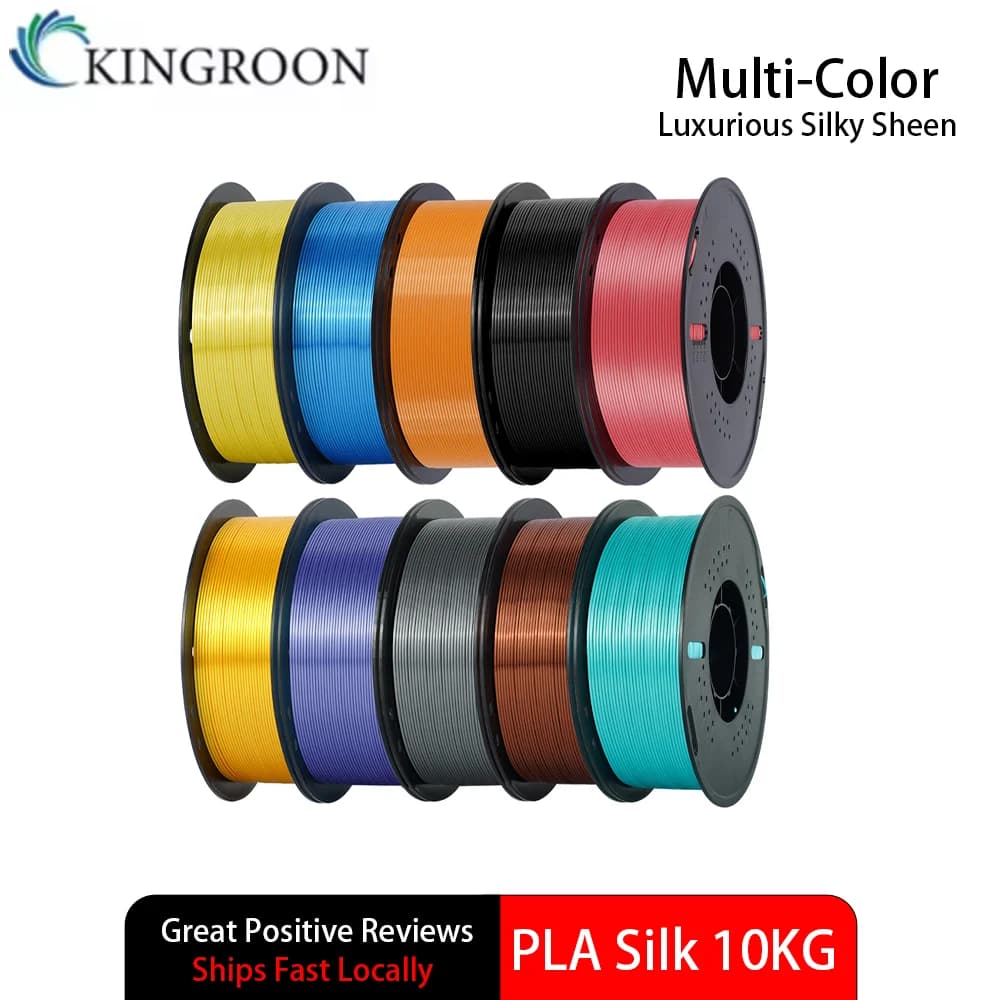 KINGROON 10KG Multi‑Color PLA Silk 3D Filament 1.75mm Smooth Glossy No Bubble Consumables For Most FDM 3D Printers Local Ship