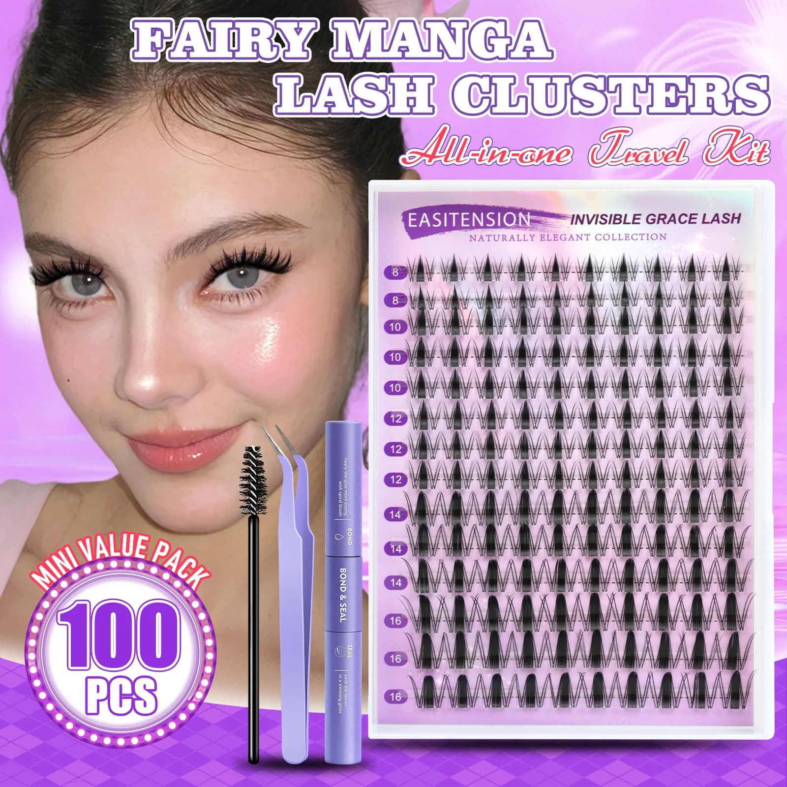 Extension DIY Eyelashes, mix of styles, single eyelashes, 100 pieces, natural fake eyelashes for DIY makeup