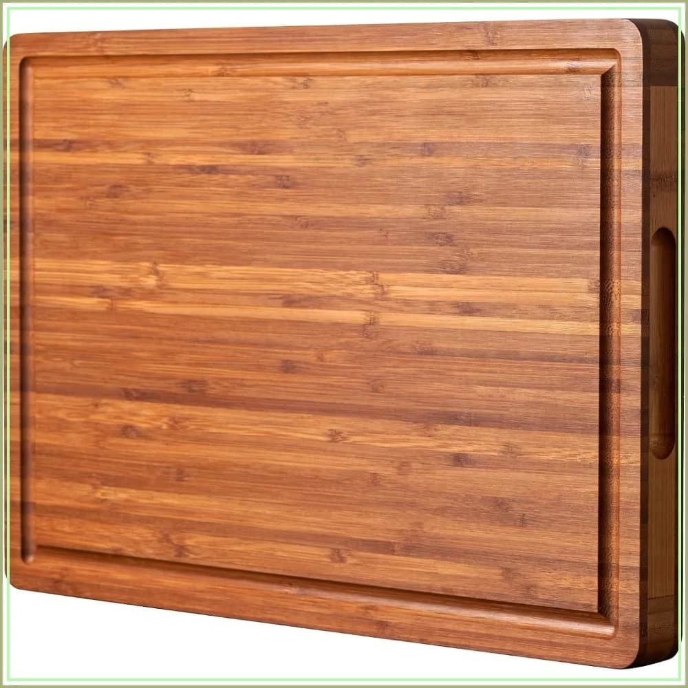 Large Wood Cutting Board for Kitchen, 1" Thick Bamboo Butcher Block with Juice Grooves and Handles