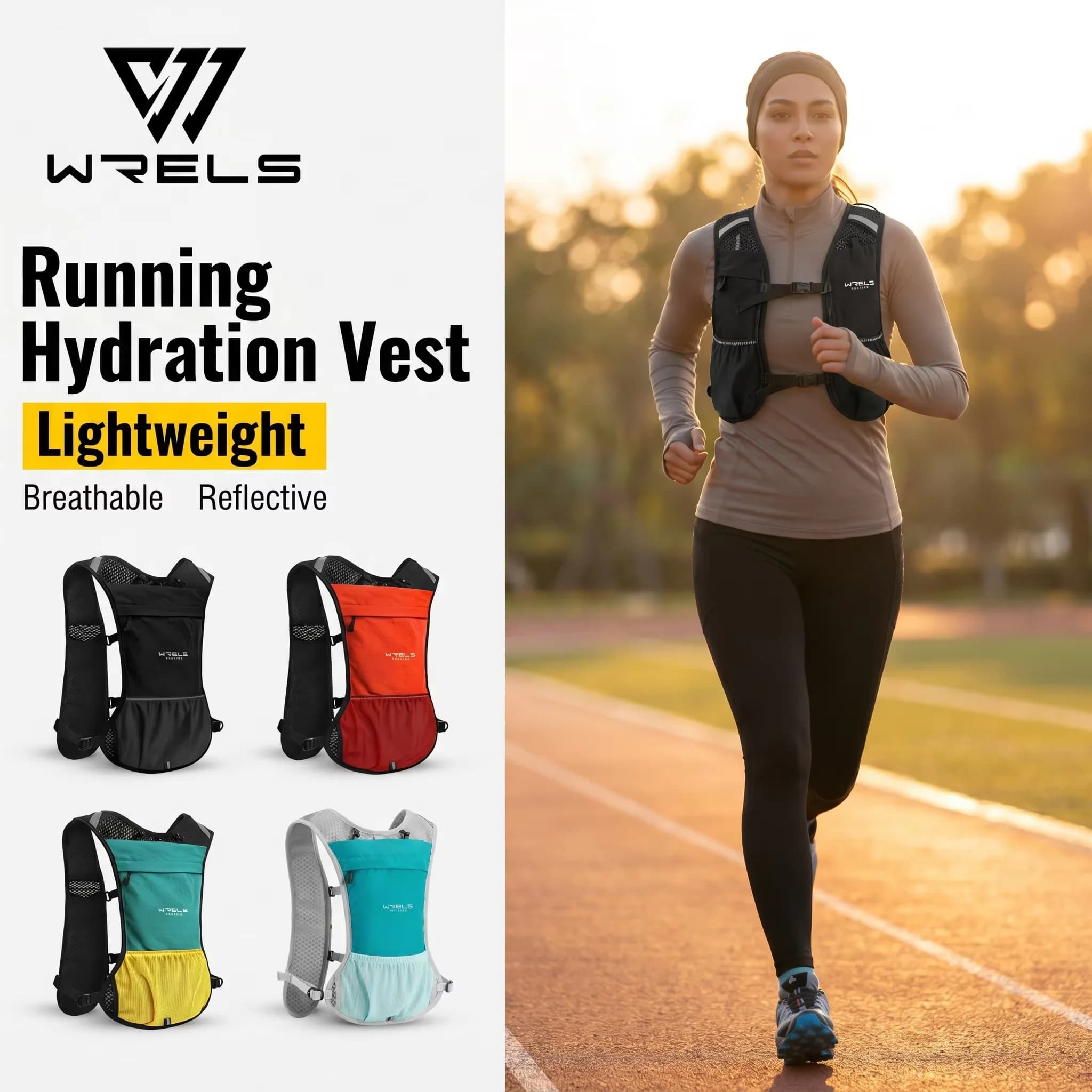 WRELS Hydration Pack Breathable Mesh Running Hydration Vest Water Bladder Adjustable Chest Buckle Men Women Marathon Vest