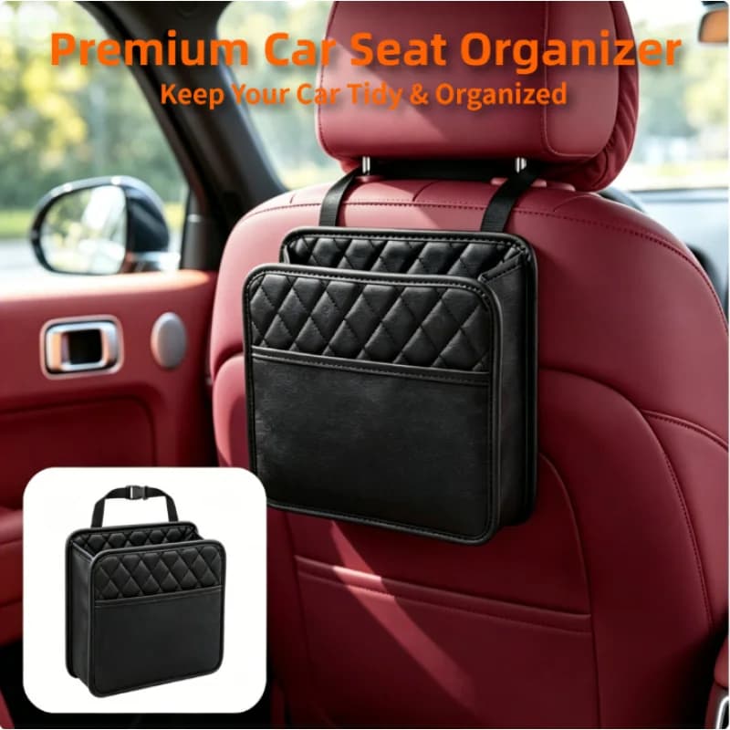 2 Pezzi Organizer Universale in Pelle per Sedile Auto, Multi-Tasca Impermeabile con Portabicchieri e Portaoggetti