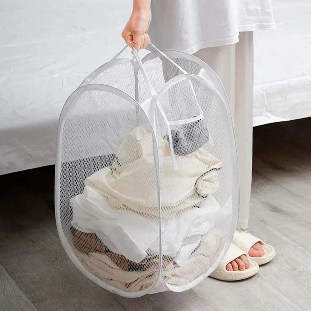 Foldable Pop-up Mesh Laundry Basket Large Capacity Dirty Cloth Storage Bin Portable Laundry Organizer For Bedroom Bathroom Home
