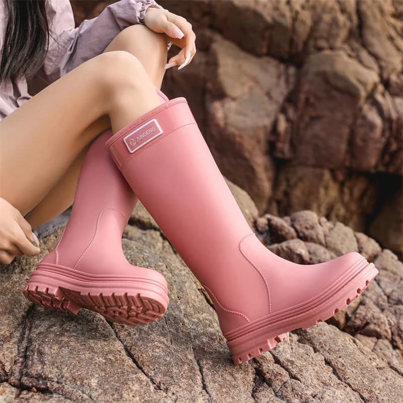 Stivali da Pioggia High-Tech da Donna 38cm, Stivali Impermeabili Speciali a Tubo Alto, Stivali Antiscivolo in Silicone alla Moda per Escursionismo e Mare