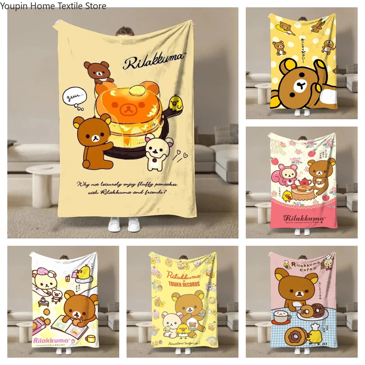 Anime Cute Cartoon R-Rilakkuma Coperta di flanella Soffice divano per bambini e adulti Copriletto in peluche Coperta per il pranzo per divano letto