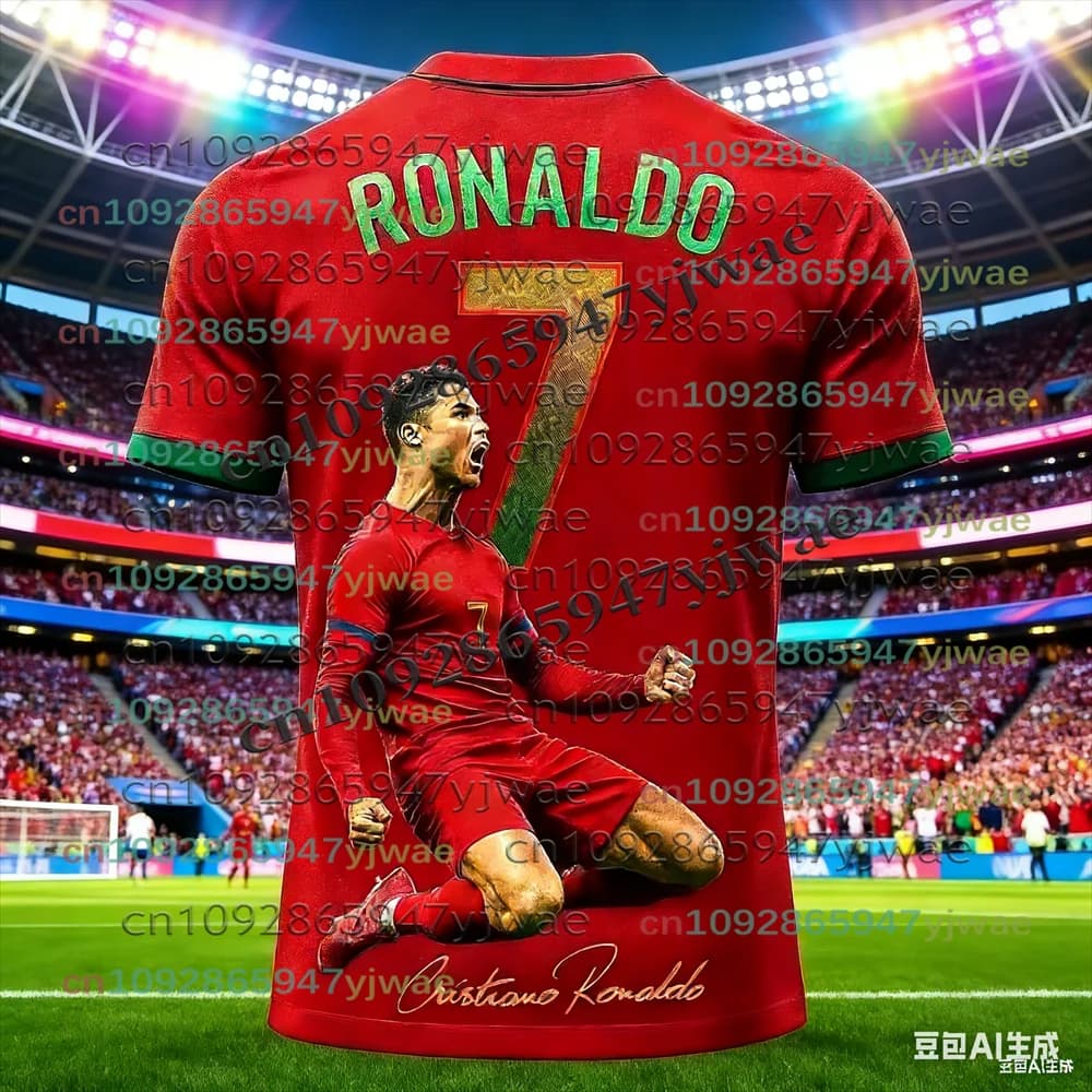 New 3D Football Shirt Printed NO.7 Ronaldo for Boys, Girls, Women and Men, Sporty T-shirt Breathable in Sleeves Court