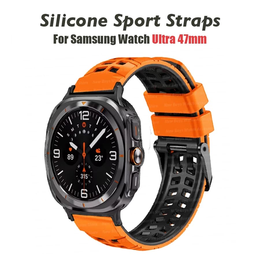 Silicone Sport Band for Samsung Galaxy Watch Ultra 47mm Men Breathable Strap for Galaxy 47mm Ultra No Gaps Curved End Bracelet