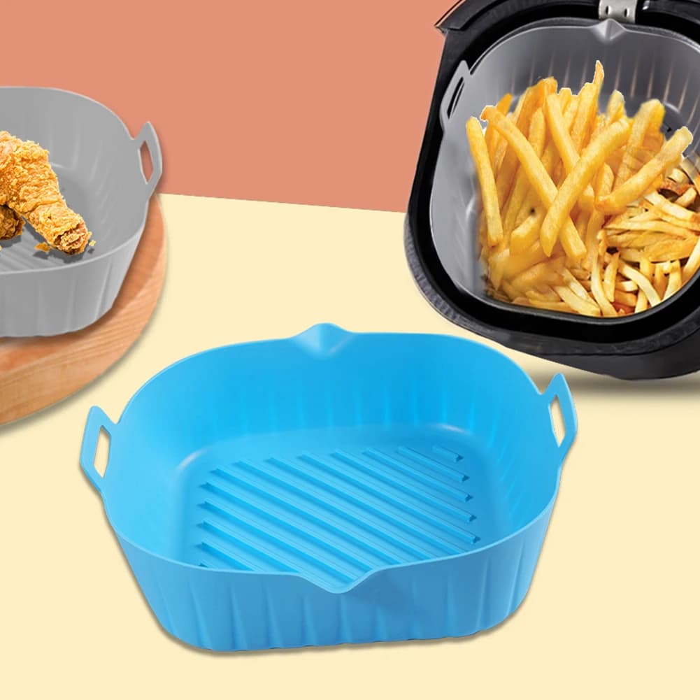 Vassoio in Silicone per Friggitrice ad Aria, Pentola in Silicone Riutilizzabile, Utensile Multifunzione Termoisolante per Cucina Familiare, Campeggio e Barbecue
