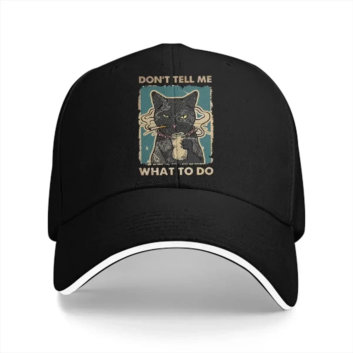 Berretto estivo Visiera parasole Gatto nero che fuma Non me dice Cosa fare Cappellini Hip Hop Amante dei gatti Cappello da cowboy Cappelli con visiera