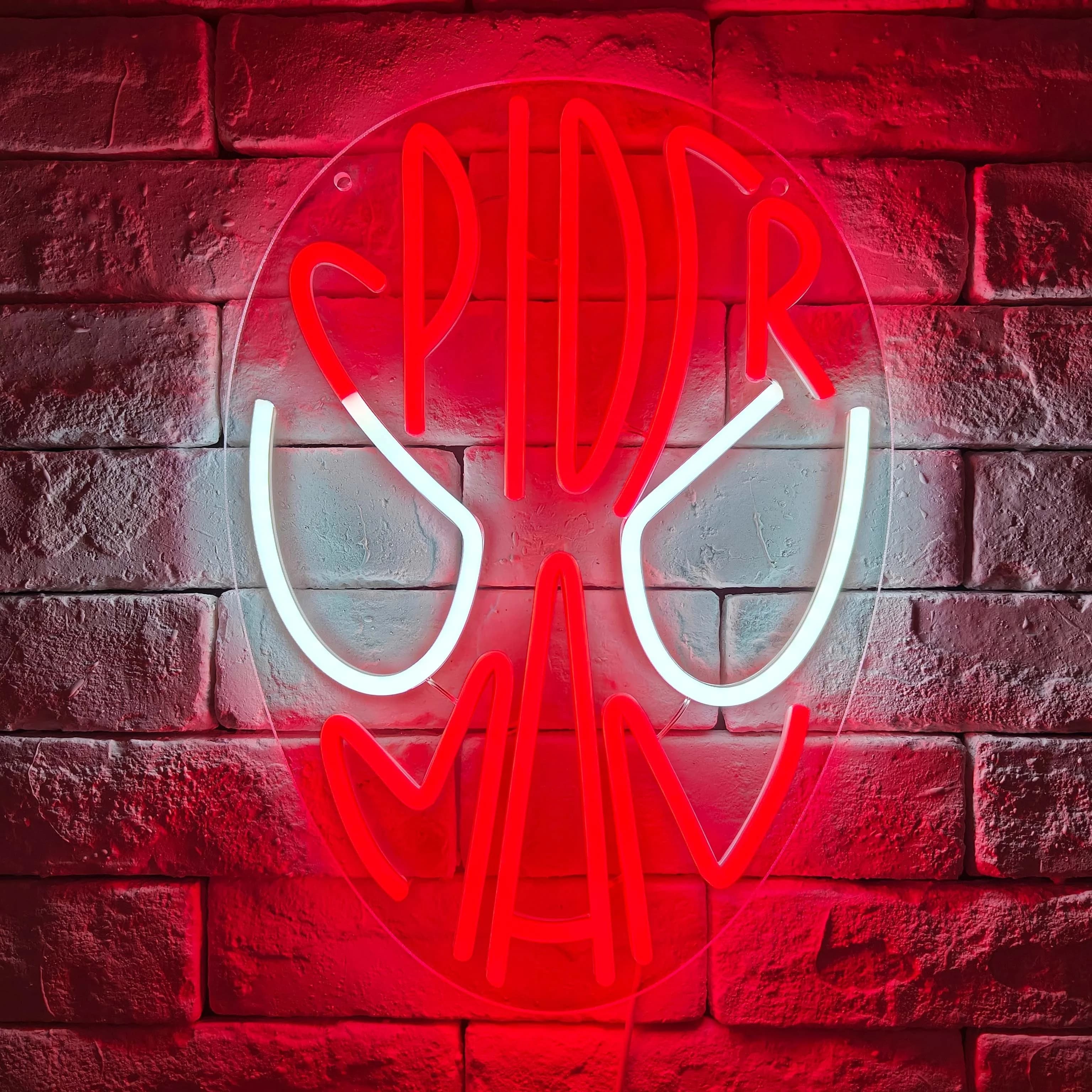 Spider-Man Insegna al neon a LED Luci al neon alimentate tramite USB Decorazione da parete Decorazione della sala giochi per la camera da letto Bar Regalo per feste a casa per i fan della Marvel