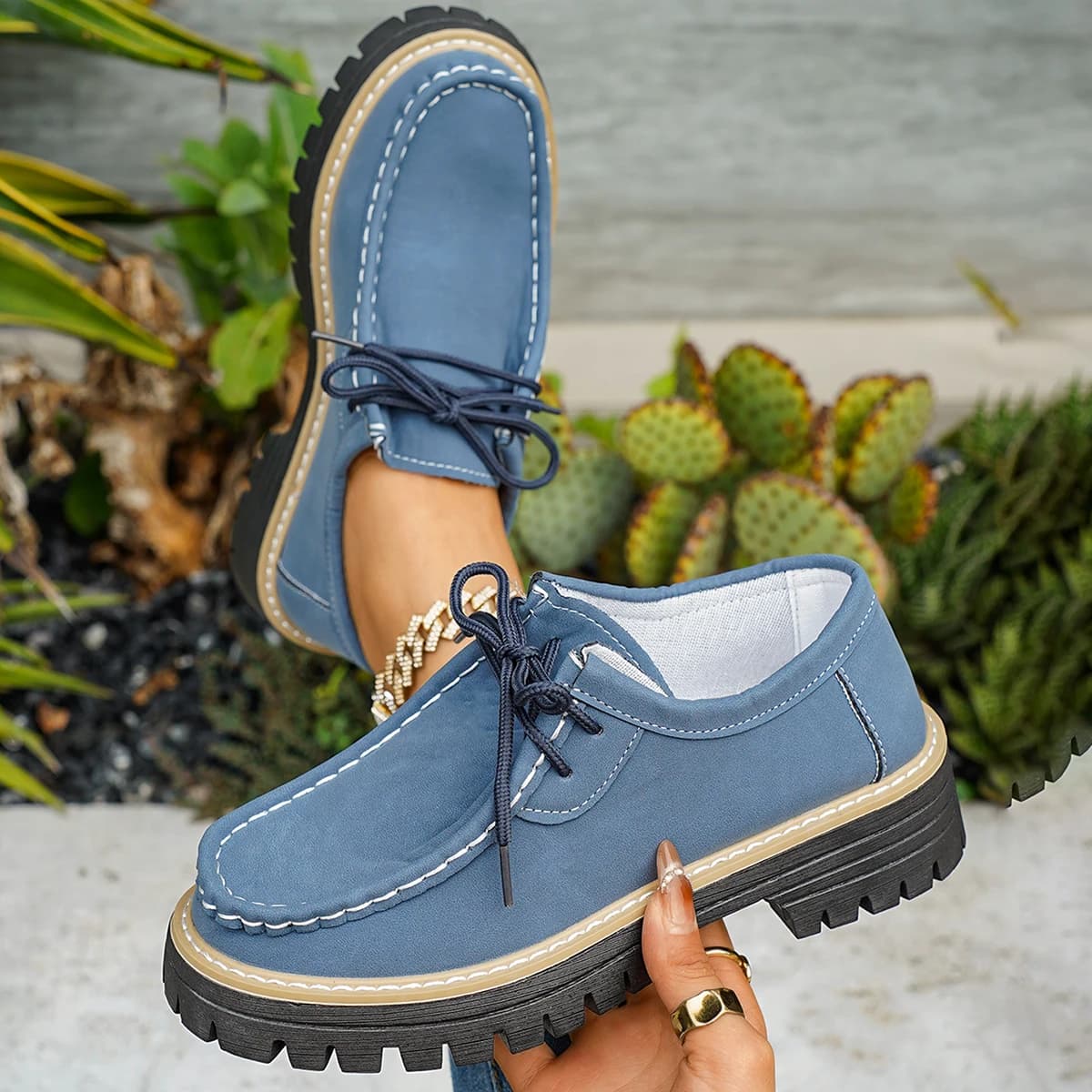 Mocassini da donna Casual stile britannico Scarpe con tacco spesso Punta tonda Suola in gomma Sneakers Donna Retro Autunno Scarpe di grandi dimensioni Donna