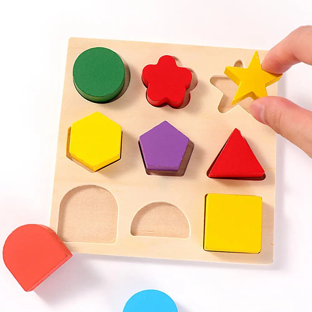 Set di 3 Blocchi in Legno per l'Apprendimento delle Forme, Gioco Educativo per Bambini in Età Prescolare, Puzzle di Abbinamento e Riconoscimento delle Forme