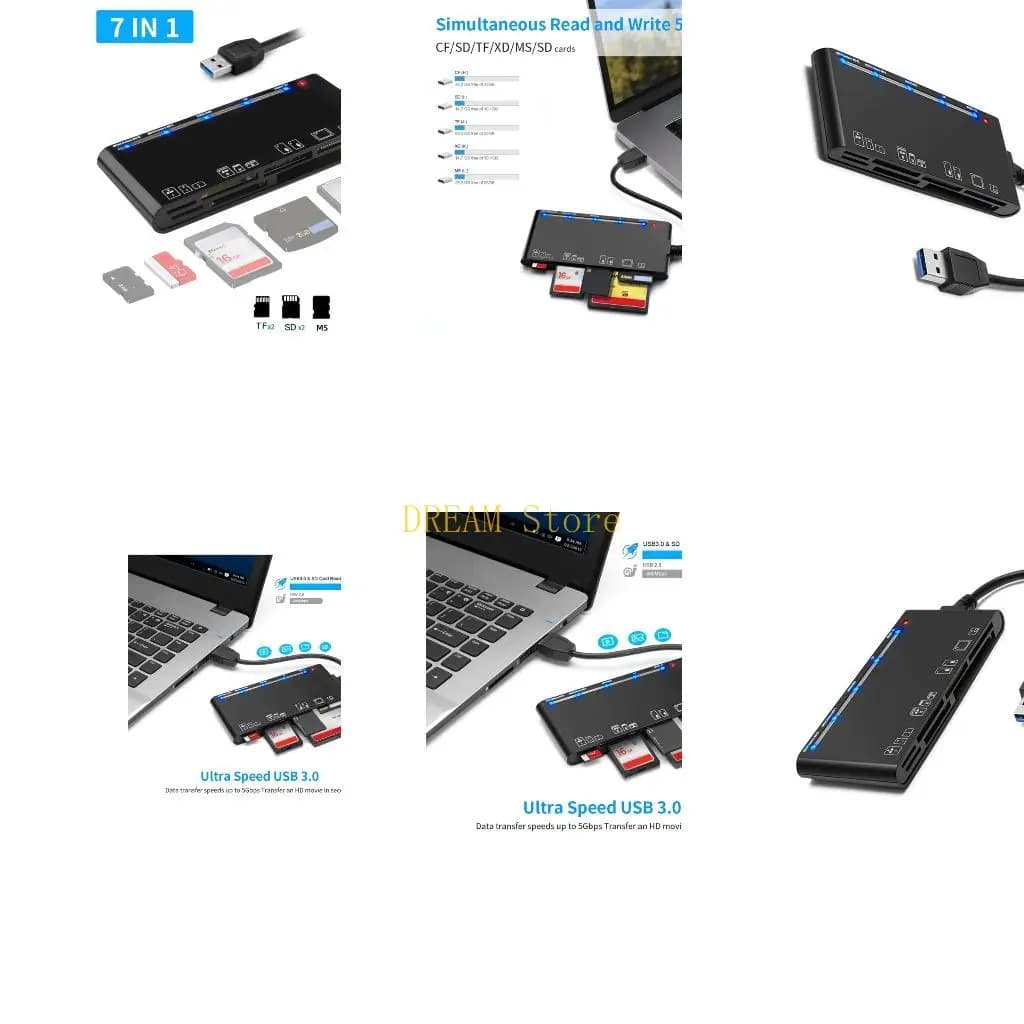 Multifunctional Fast Data Transfer USB3.0 Card Reader for CF MS TF Memory Cards Best Sale