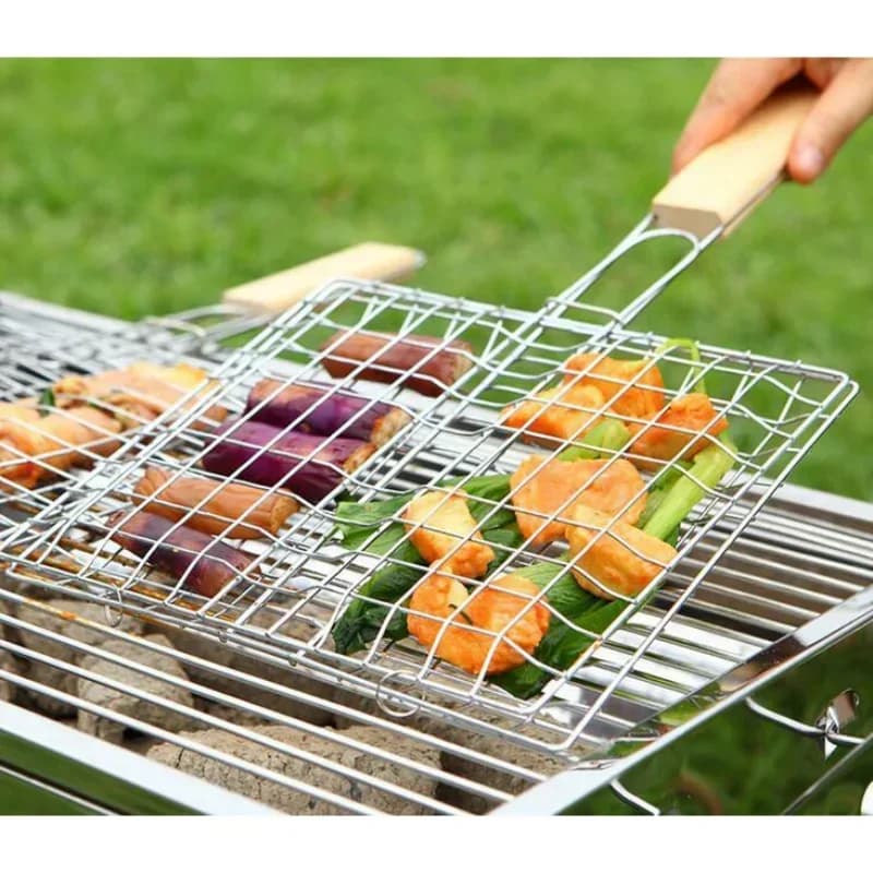 Barbecue grigliate Basket Grill BBQ Net bistecca carne pesce supporto in rete strumenti per la casa Barbecue all'aperto Barbecue cottura Grill Sliver