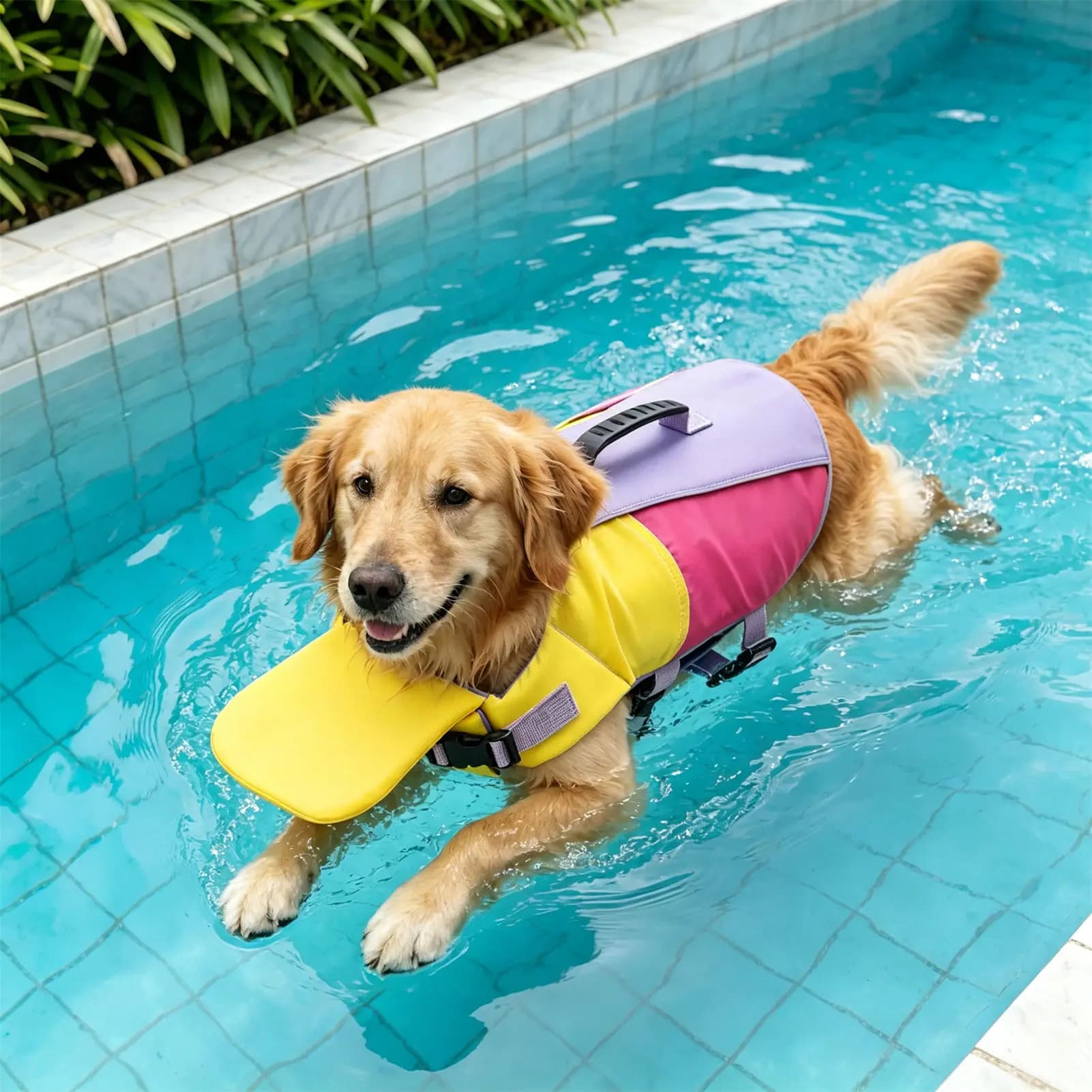 Dog Life-Jacket Adjustable Buoyancy-Vest With Handle Color Block Design For Small Medium Large Dogs Swimming Boating
