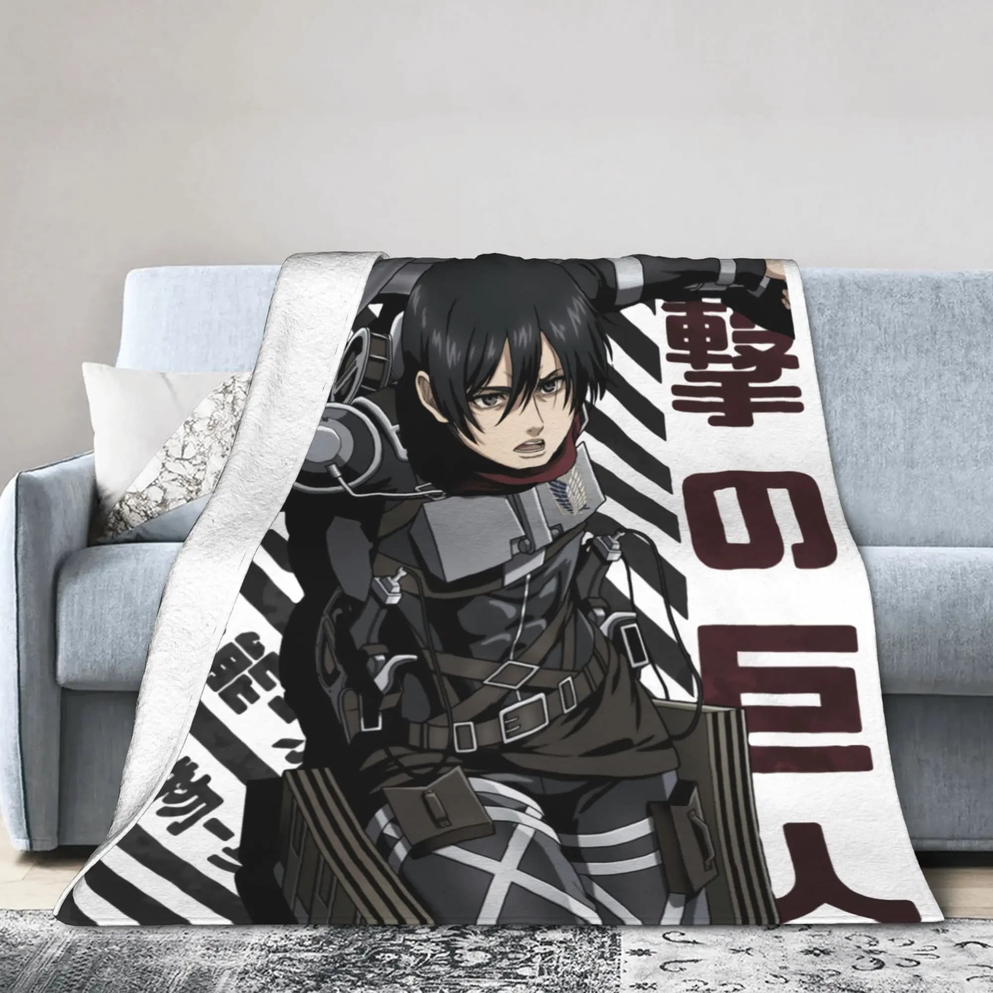 Shingeki no Kyojin Mikasa Ackerman Attack on Titan Coperte in flanella Primavera/Autunno Coperta calda portatile per divano