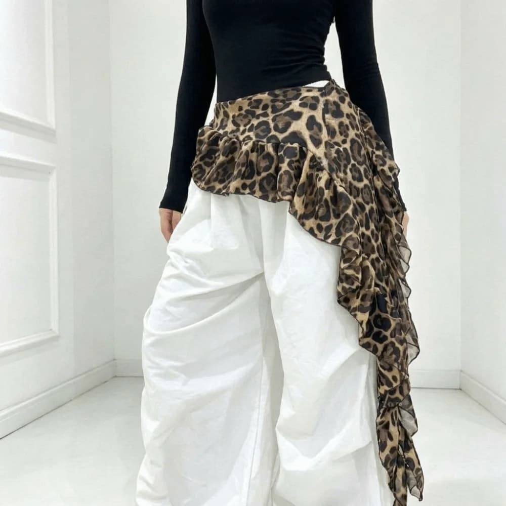 Split Solid Color Butt Curtain Skirt High Waist Y2K Ruffles Trim Butt Curtain Irregular Hem Ruched Mini Apron Adult