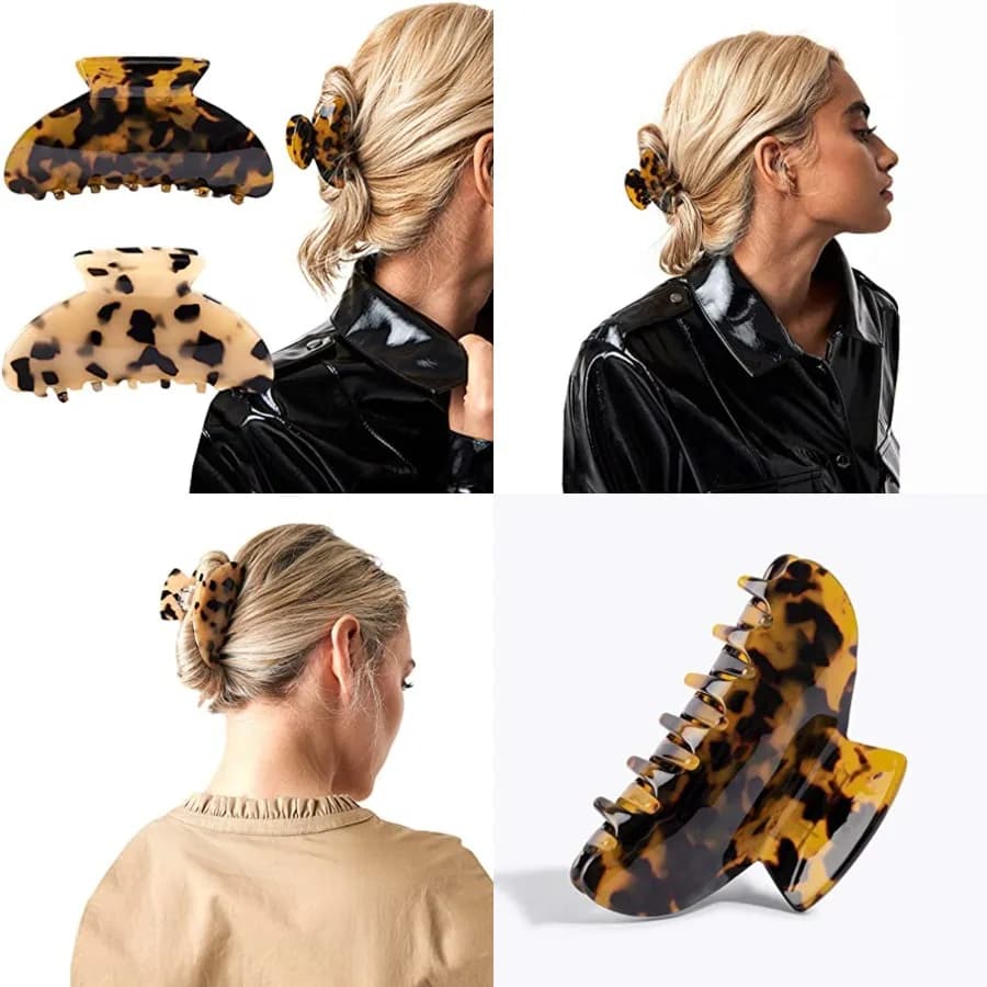 2 fermagli per capelli a banana in celluloid, design francese, stampa tartaruga e leopardo, grandi, accessori moda