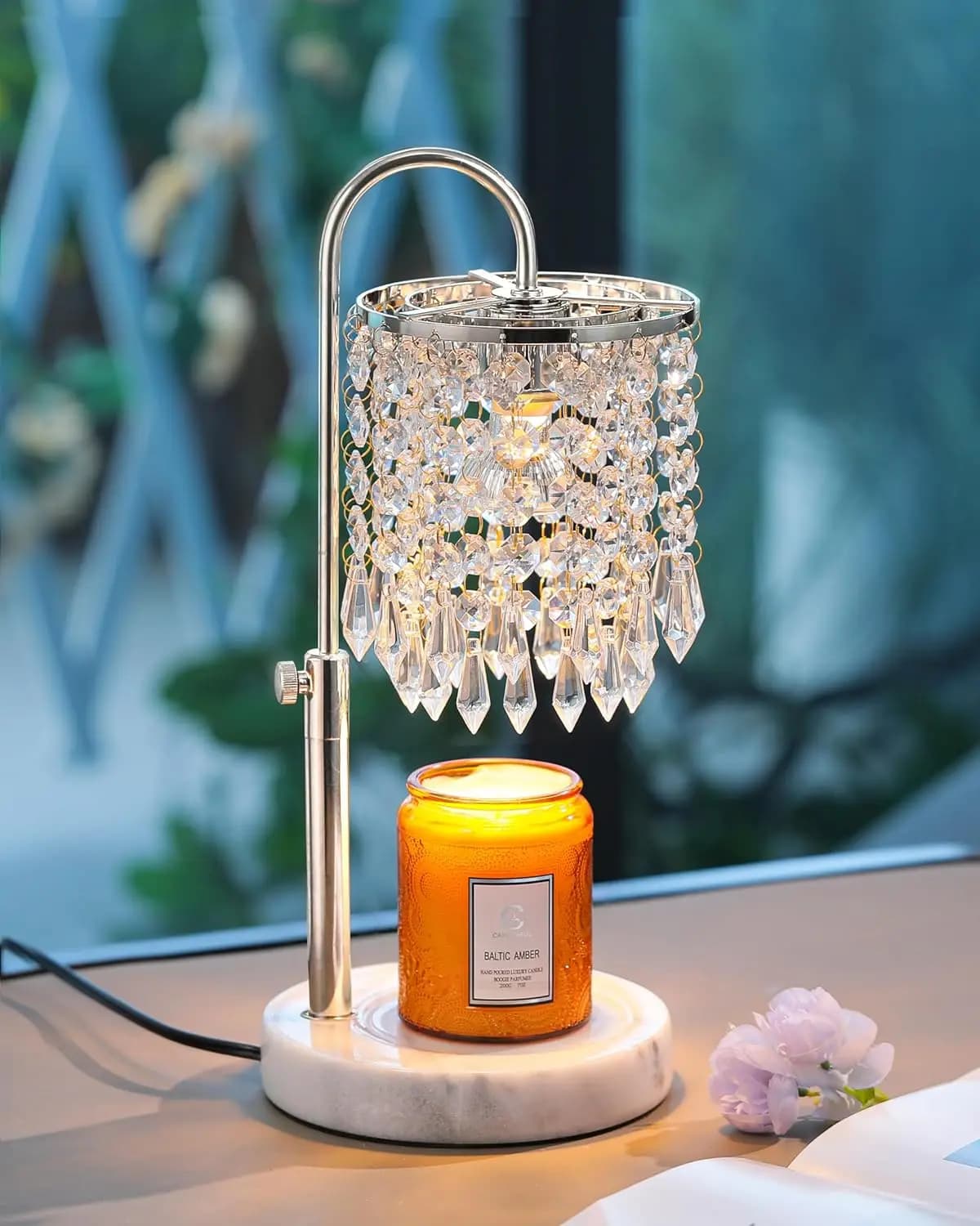 Lampada Scaldacandele con Timer e Dimmer, Base in Marmo, Altezza Regolabile per Candele in Barattolo, Regalo per Arredamento Casa