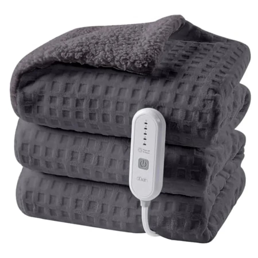 Coperta Elettrica Riscaldante - Coperta Termica in Pile Waffle con Spegnimento Automatico per Divano, Sedia da Ufficio B
