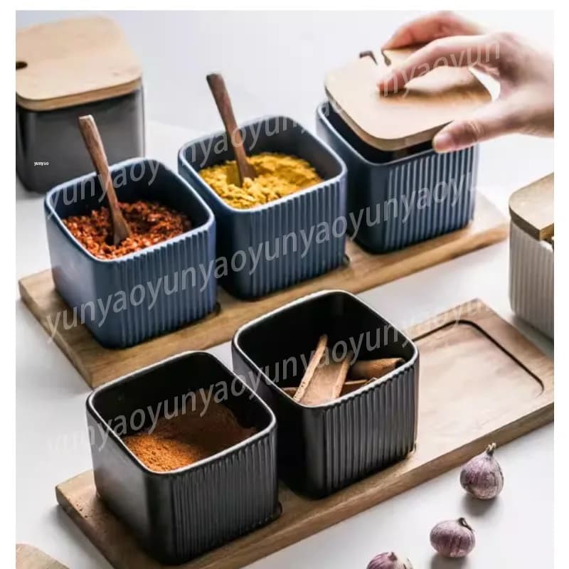 Set di Barattoli in Ceramica Creativi a Grana Dritta per Condimenti, Contenitori per Spezie, Sale e Zucchero da Cucina