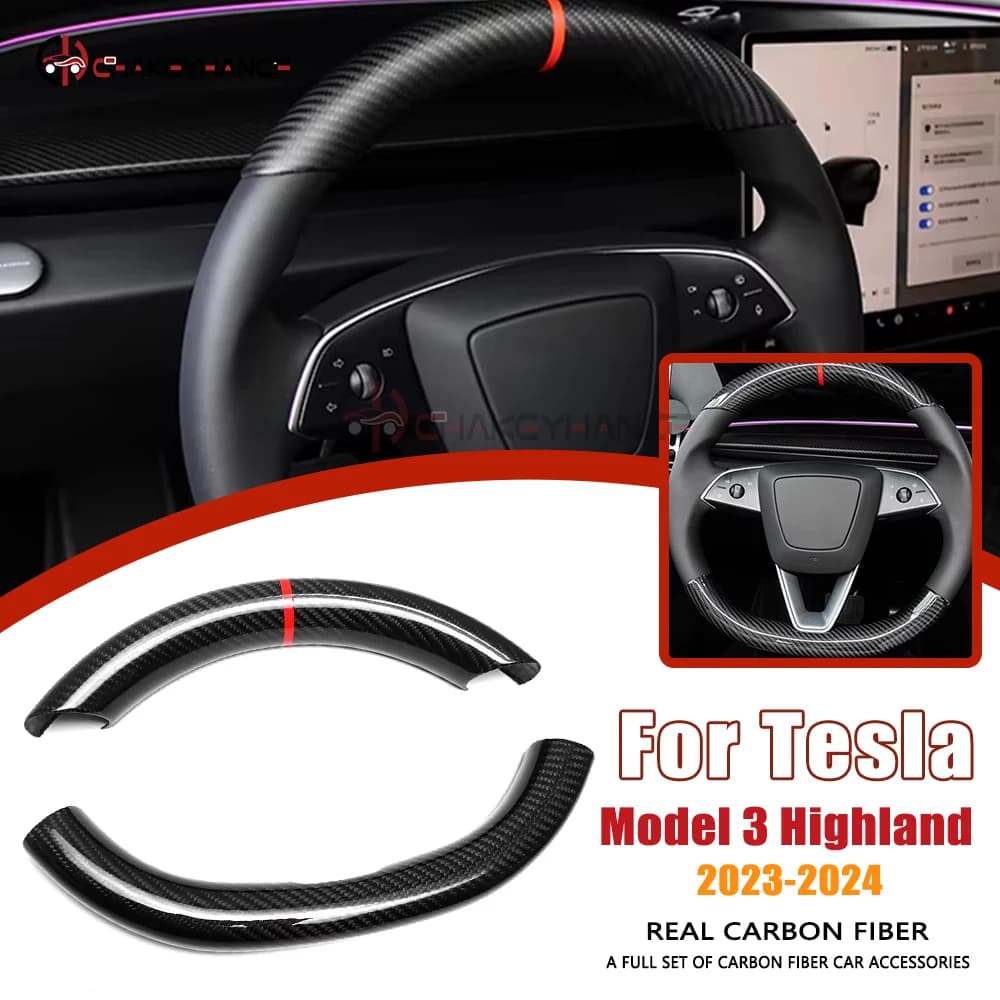 Interior accessories for real carbon fiber steering wheel coating for Tesla Model Y Juniper Model 3 Highland 2023-2025