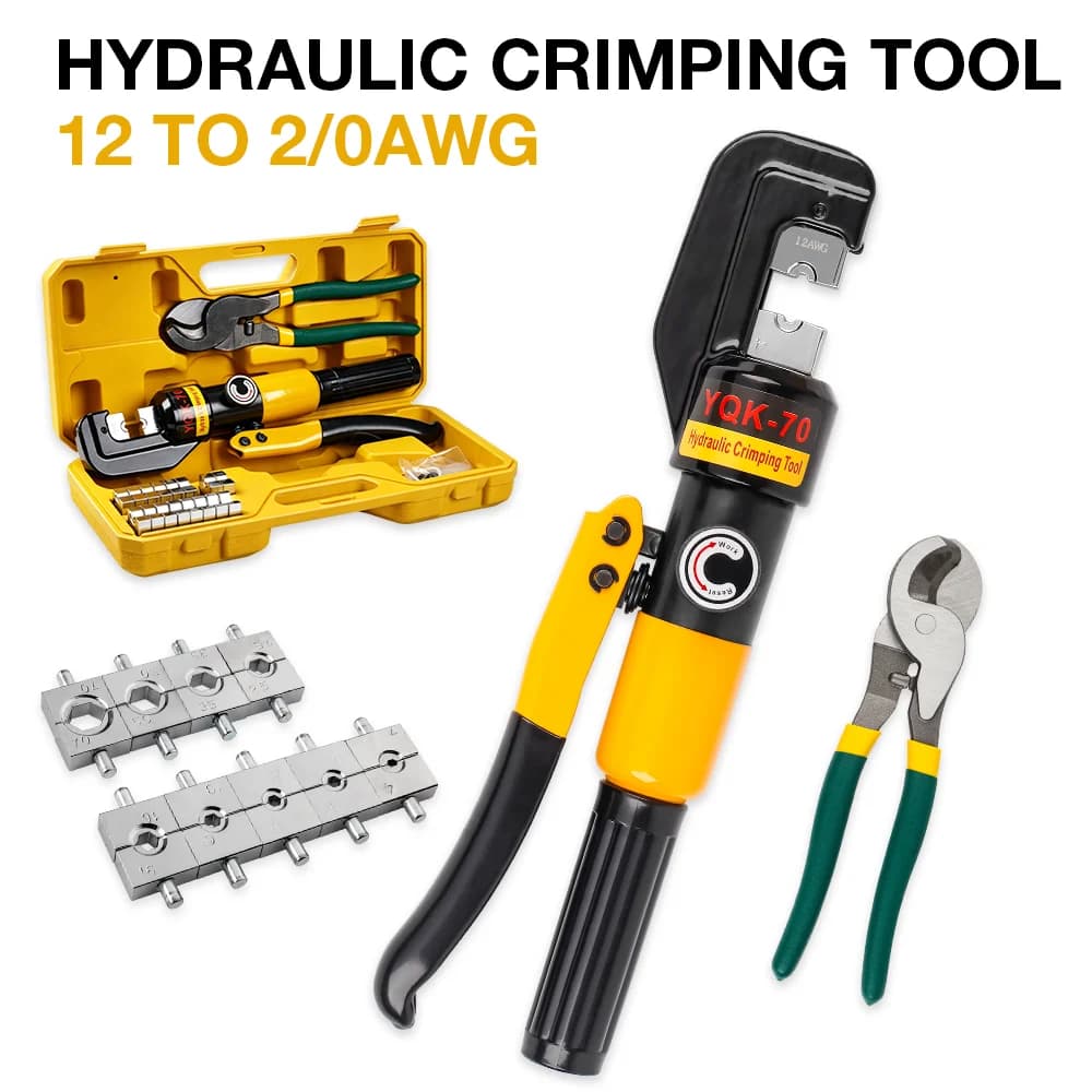 12-2/0 AWG Hydraulic Crimping Tool 10T Cable Lug Crimper Plier Home Hydraulic Tools for Cable Railing, Marine, RV & Solar Wiring