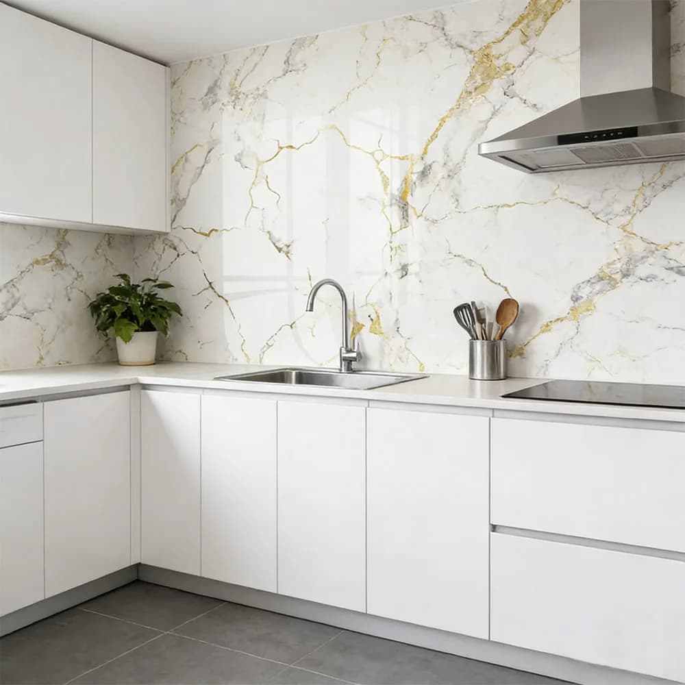 40 cm thick foam wallpaper, 1 roll, marble effect, imitation ceramic tiles, self-adhesive wallpaper, anti-oil wall adhesive for kitchen