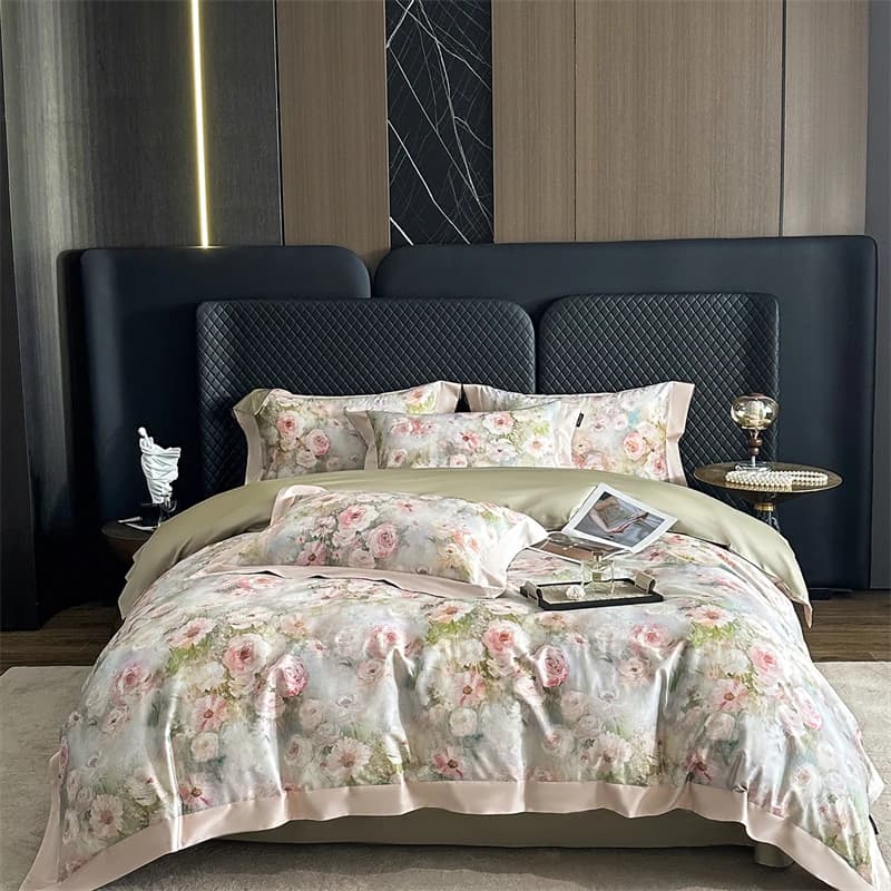 Premium 1000TC Egyptian Cotton Flowers Print Luxury Queen King Size Bedding Set Duvet Cover Flat/Fitted Sheet Pillowcases 4Pcs