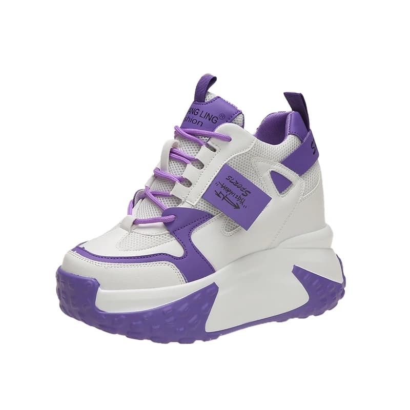 Sneakers with Platform High 9.5 CM for Women, Shoes Casual Breathable Autumn Anti-slip, Leather sneakers with thick sole