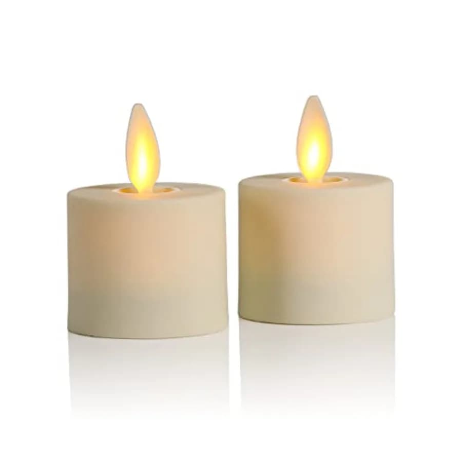 Candela LED senza fiamma, 1,4" x 2", confezione da 2, plastica avorio perlato, effetto fiamma reale, alimentata a batteria con funzione timer e telecomando