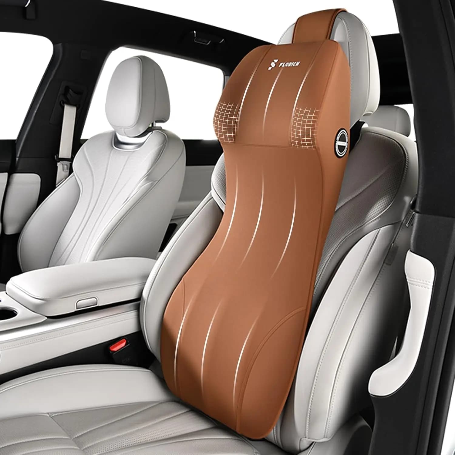 Supporto Lombare per Auto con Cuscino Poggiatesta, Cuscino 2-in-1 in Memory Foam per Schiena e Collo, per Guida e Sollievo dal Dolore al Coccige, Marrone