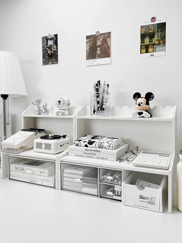 Organizer da Scrivania Multilivello, Portaoggetti per Dormitorio Studentesco e Ufficio, Portapenne Multifunzione, Scaffale in Legno