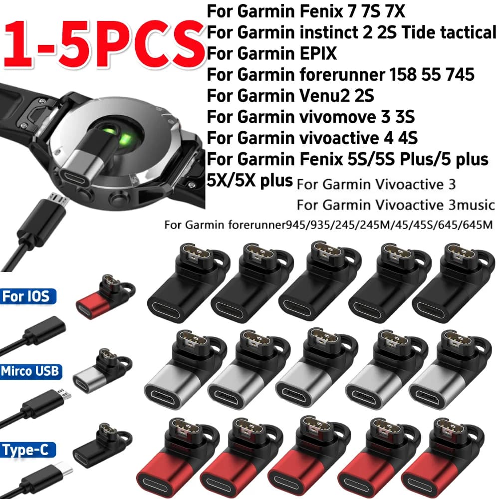 Adattatore connettore cavo caricabatterie per orologio per convertitore di ricarica per orologio Garmin Fenix 7/7S/7X/6/6S/6X Micro USB/tipo C/IOS
