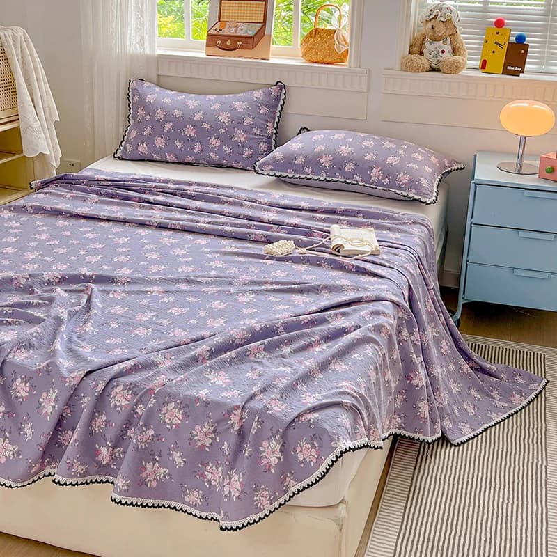 Bonenjoy Lenzuolo piatto stampato Lenzuolo morbido e traspirante Biancheria da letto in stile floreale Lenzuola per la casa drappeggio de lit (La federa ha bisogno dell'ordine)