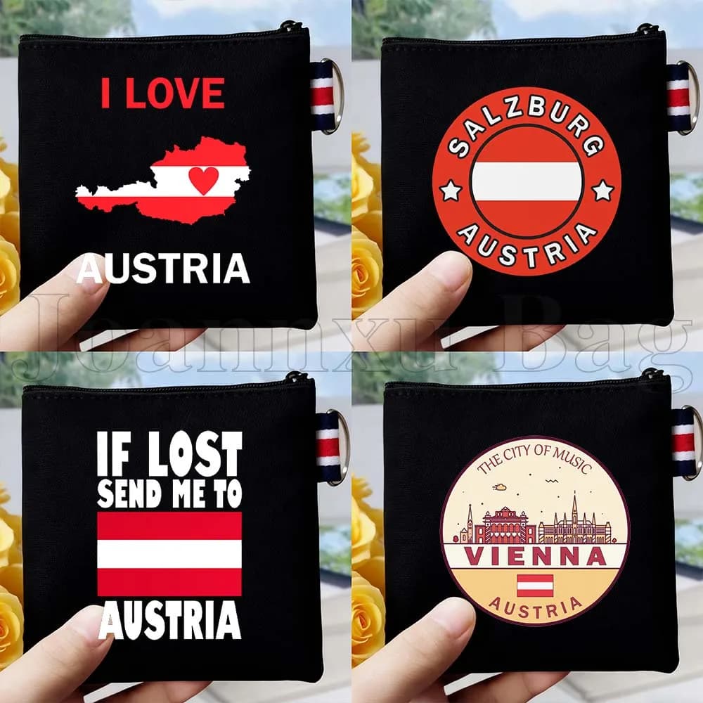 Borsa in tela con bandiera e mappa di Vienna, Austria, regali austriaci, portamonete, pochette da viaggio per trucchi, piccola borsa quadrata porta chiavi, porta carte, portafoglio in cotone