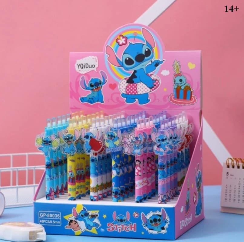 Disney &Stitch Gel Pens6-12pcs Cartoon New|| Pressing Pen Black Water Ink 0.5mm Cute Signature Pen Stationery Student Gift