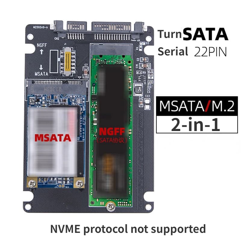 MSATA Disco rigido SSD a stato solido da NGFF a SATA3 Custodia per disco rigido esterno Protocollo SATA M.2 a adattatore a doppio scopo
