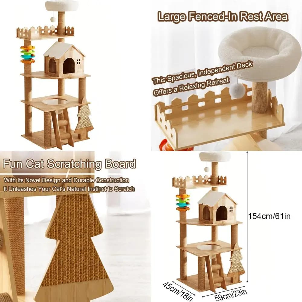 Elegante torre per albero per gatti con giocattoli, condominio durevole con persico in peluche, amaca in acrilico e tiragraffi in sisal per la casa moderna