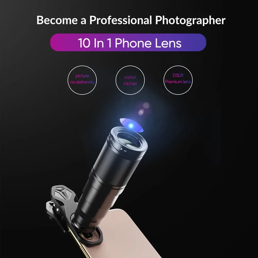 APEXEL 10 in 1 telescopio Zoom Kit obiettivo per cellulare con obiettivo Macro Fisheye Wide CPL Star Filter lenti per iPhone tutti Smartphon