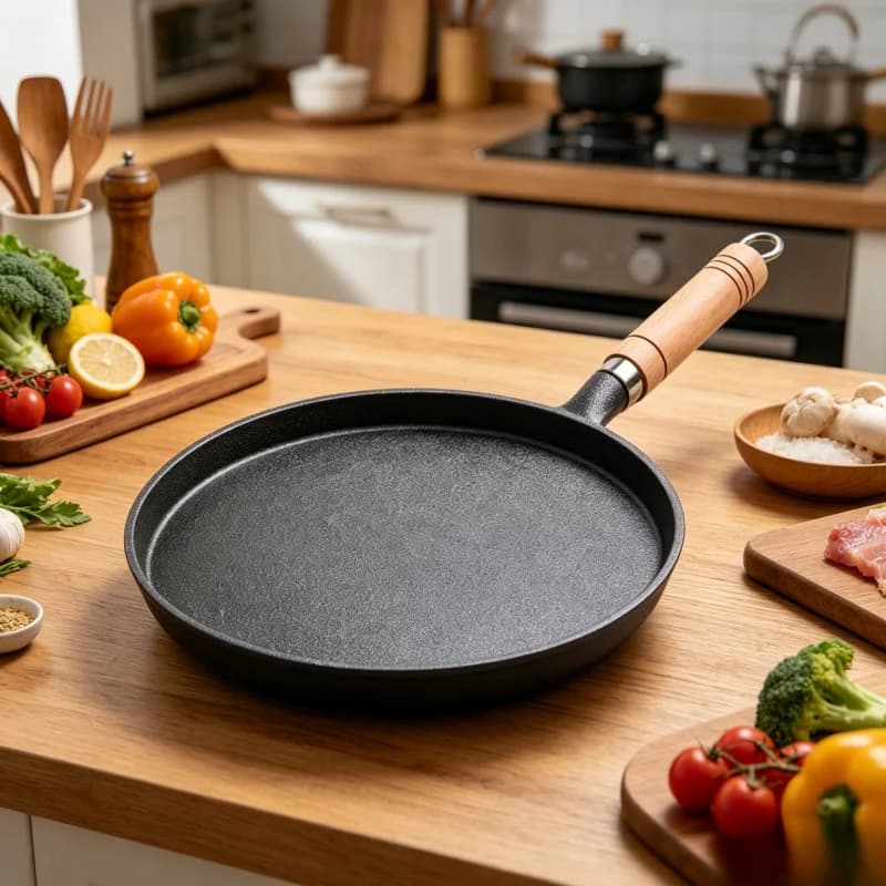 Cast Iron Uncoated Frying Pan, Multi-Purpose Griddle for Pancakes Pizza Stovetop Cooking, Anti Oil Spill Cookware