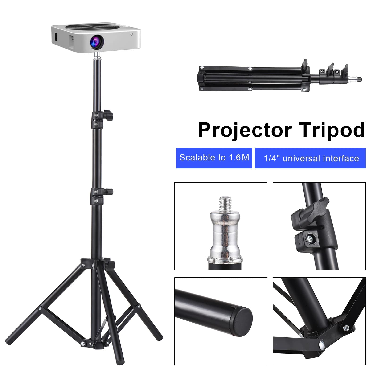 Supporto per treppiede per proiettore Staffa per proiettore estensibile Supporto in lega di alluminio Interfaccia da 1/4'' Altezza regolabile per proiettore LCD