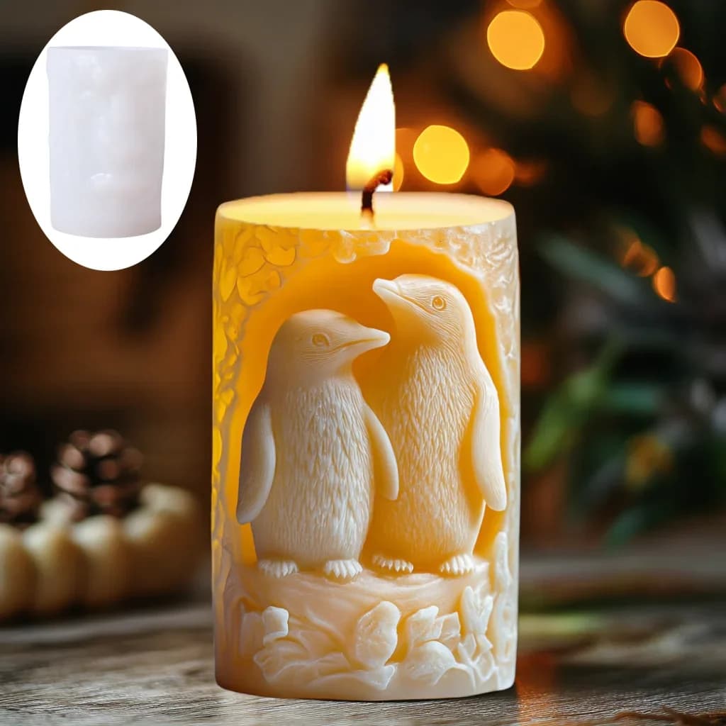 3D Pinguino Coppia Cilindro di Rilievo Candela Stampo In Silicone Simpatico Pinguino Stampo In Resina Regalo di San Valentino Coniglio Cemento Stampi In Gesso