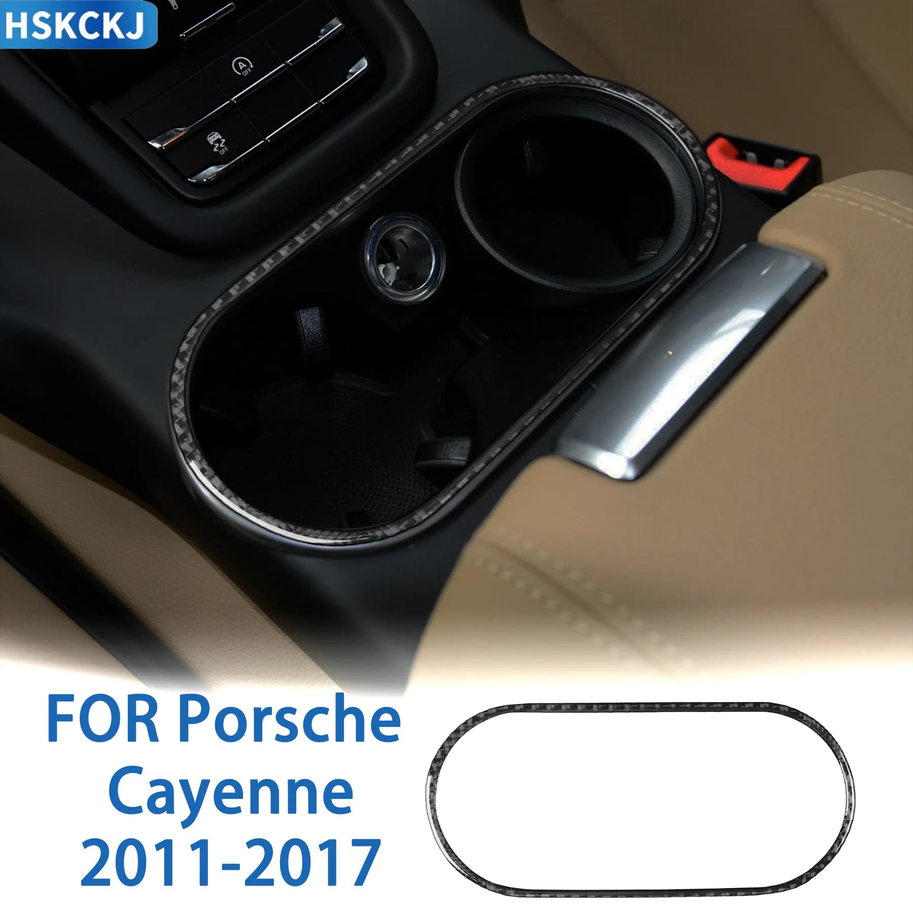 For Porsche Cayenne 2011-2017 Center Console Cup Holder Ring Trim Cover Carbon Fiber Interior Decor Frame Accessories Stickers