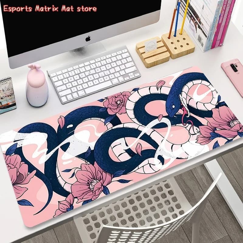 Fox & Peony mouse pad, desk mat, Japanese tattoo style, anti-slip, office keyboard, washable, decoration