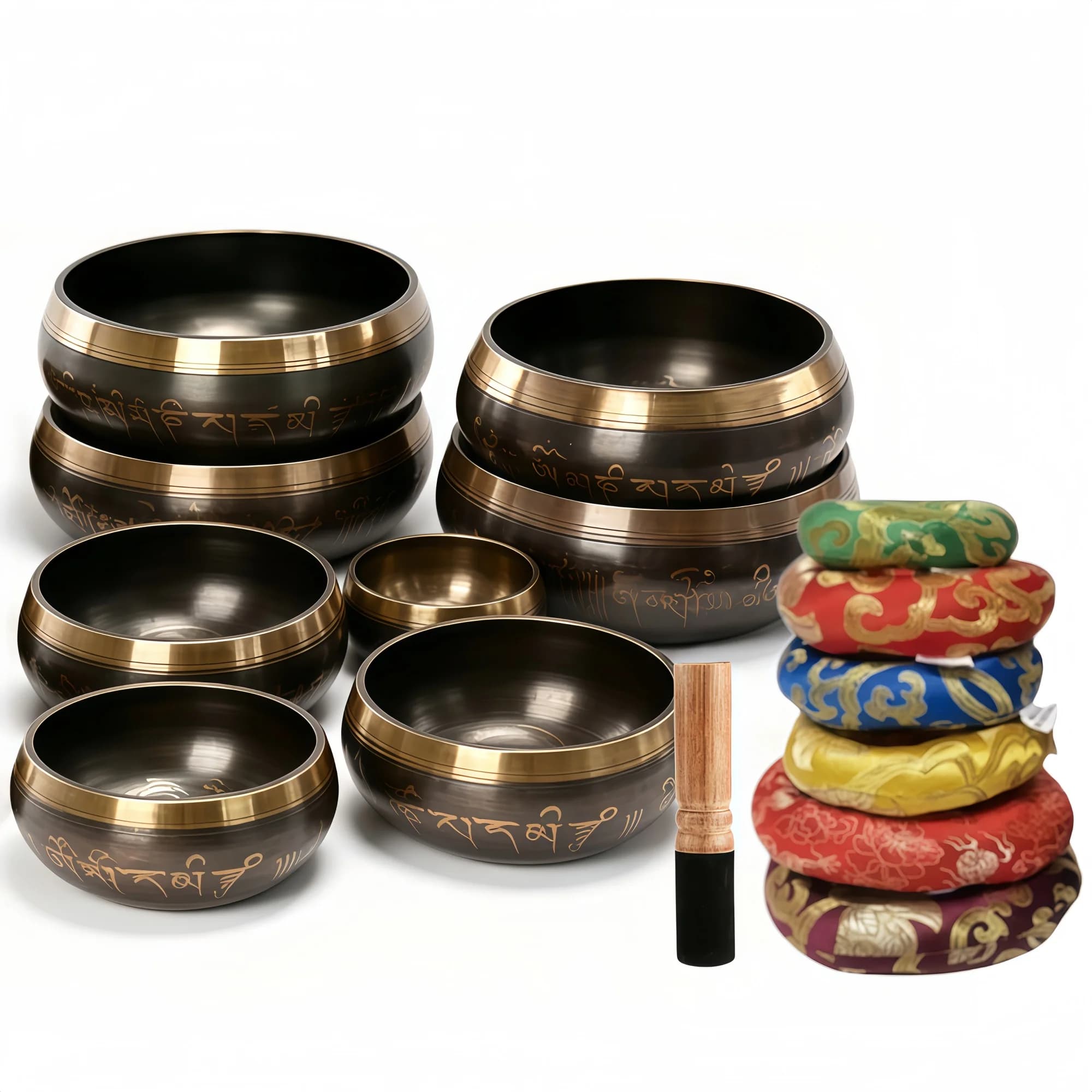 Miwayer 8.5~20CM Tibetan Singing Bowl Set Meditation Yoga Bowl Scripture Bowl for Relaxation Chakra Healing Prayer Sound Therapy