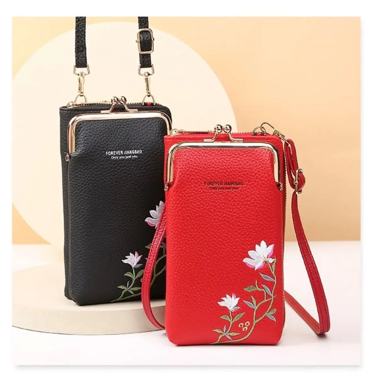 Borsa a tracolla piccola da donna alla moda per cellulare, borsa a tracolla in pelle PU, elegante borsa a tracolla con motivo floreale, portafoglio per ragazze